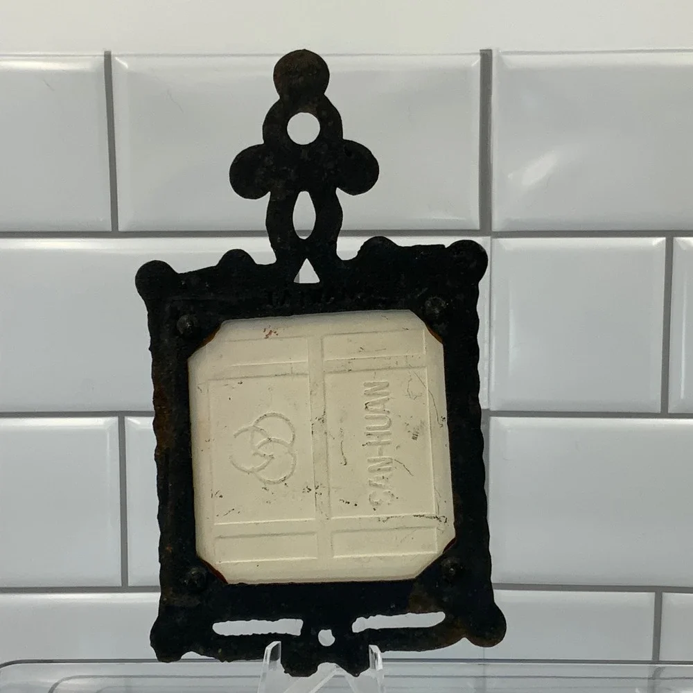 Vintage San-Huan Cast Iron Ceramic Tile Trivet Kitchen Wall Decor Still Life